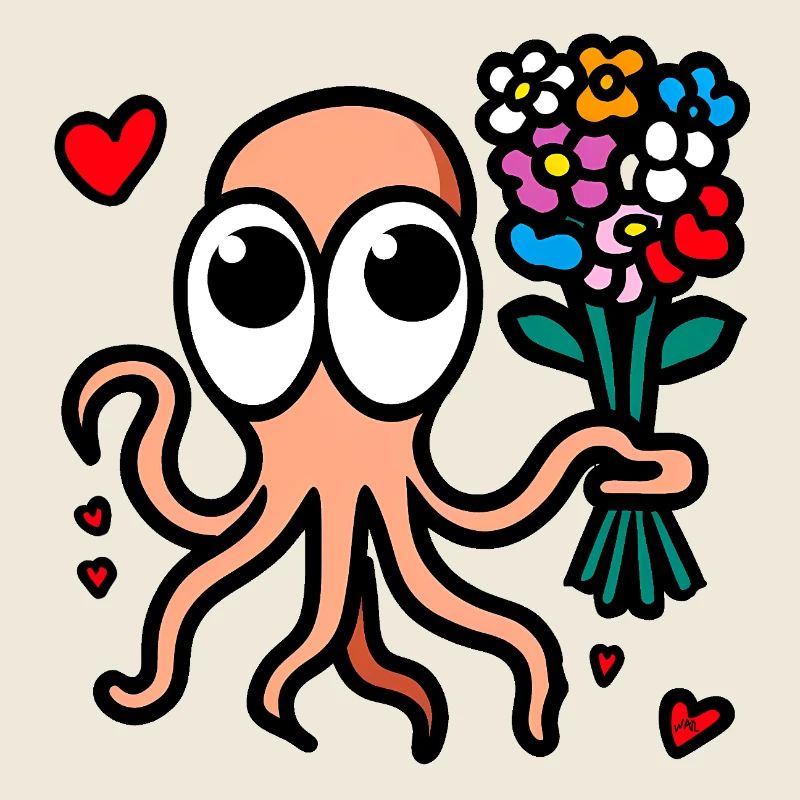 Winkender Oktopus Blumenstrauß