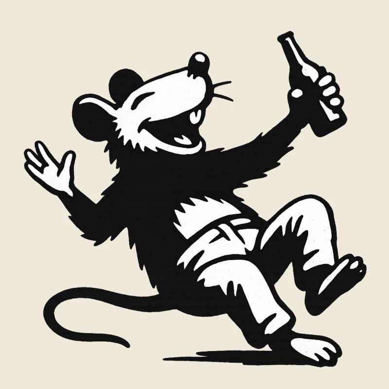 Black and white rat with beer bottle