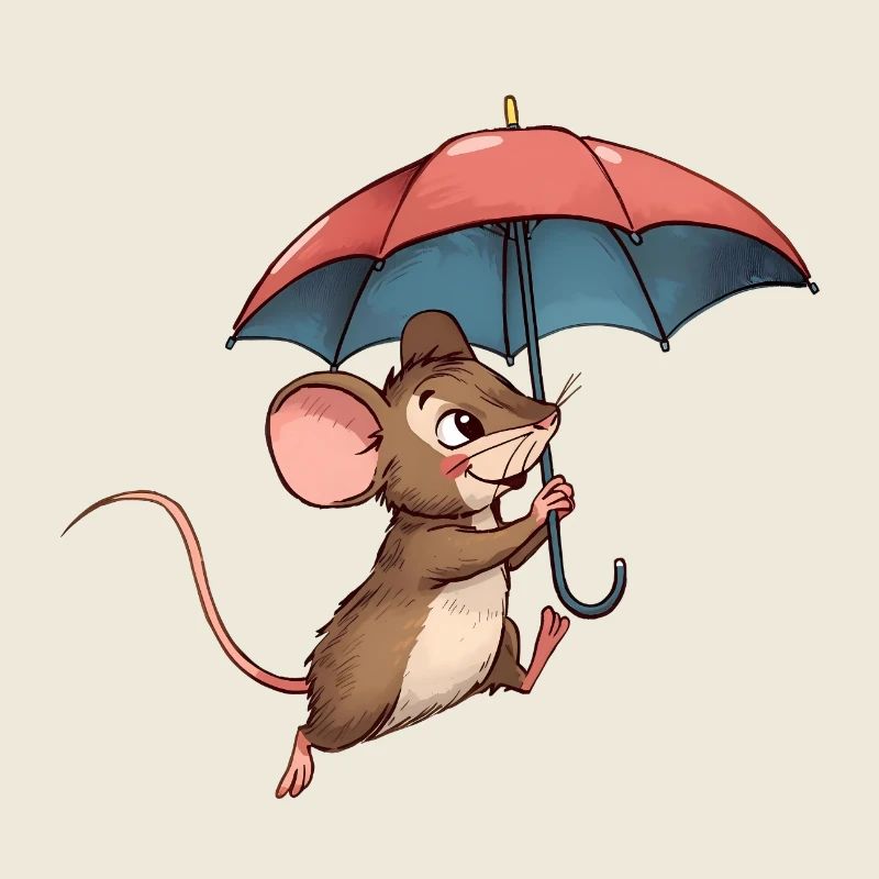 Souris mignonne avec parapluie - Journée d’automne pluvieuse