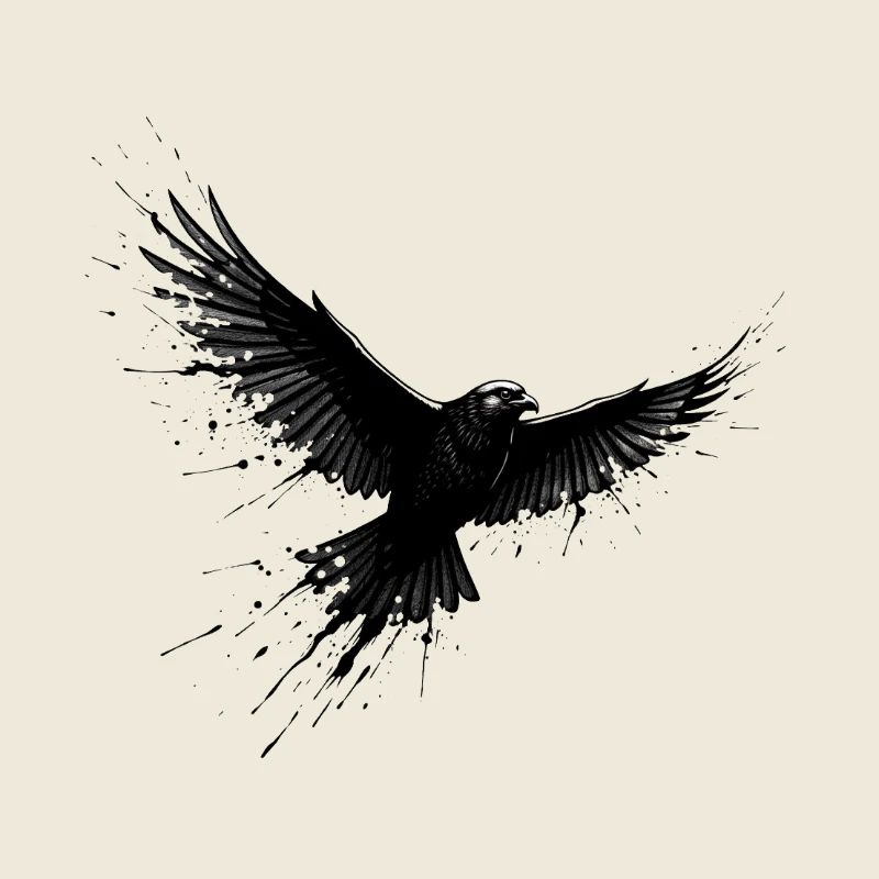 Corbeau noir en vol d’encre