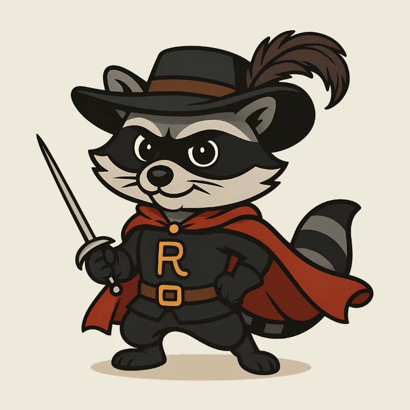 Raton laveur masqué avec rapière et cape