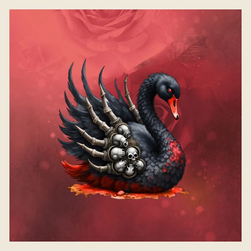 Schwarzer Schwan mit Totenköpfen