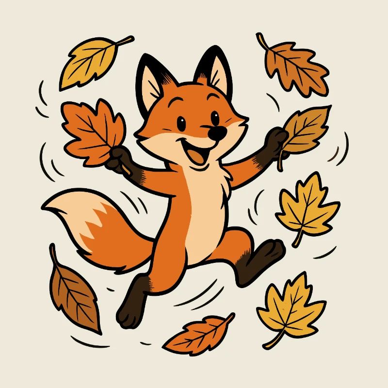 Fuchs Herbst Wald Laub Blätter Wind Freude Spiel