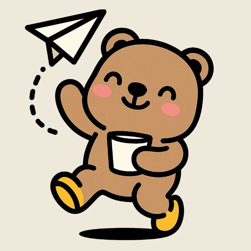 Glücklicher Teddybär mit Papierflieger