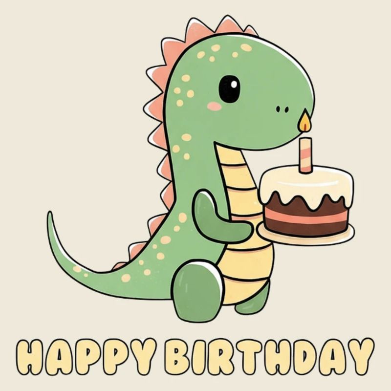 Dino avec un gâteau d’anniversaire