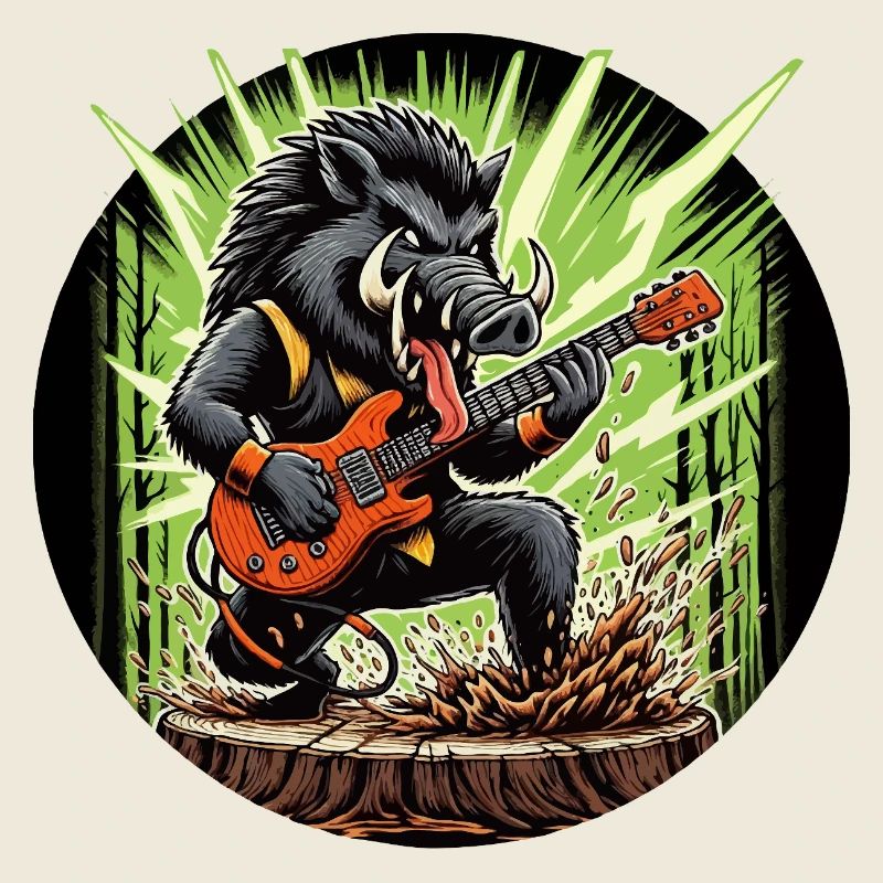 Wildschwein-Rock-Gitarrist im Wald