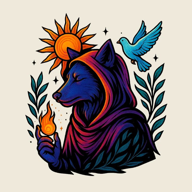 Flamme de l’âme – Cosmic Wolf Art Design