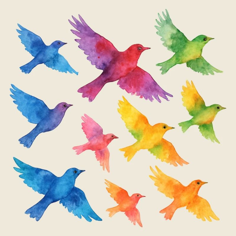 Volée d’oiseaux à l’aquarelle – Liberté dans la couleur