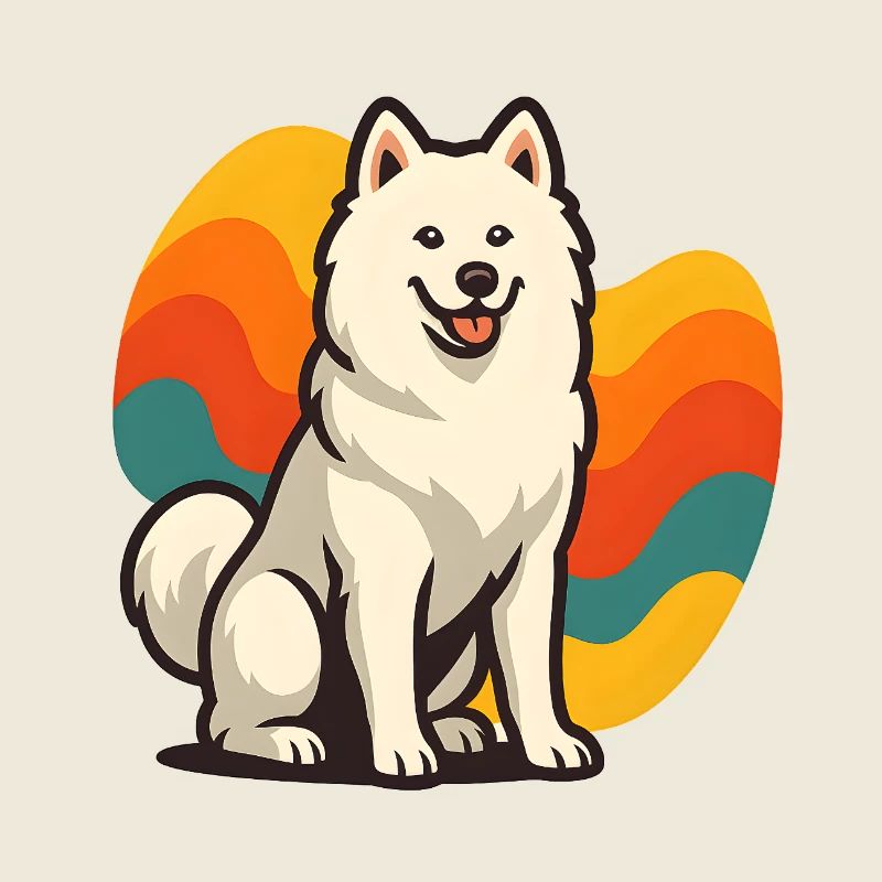 Chien Samoyède Prisme Retro Wave