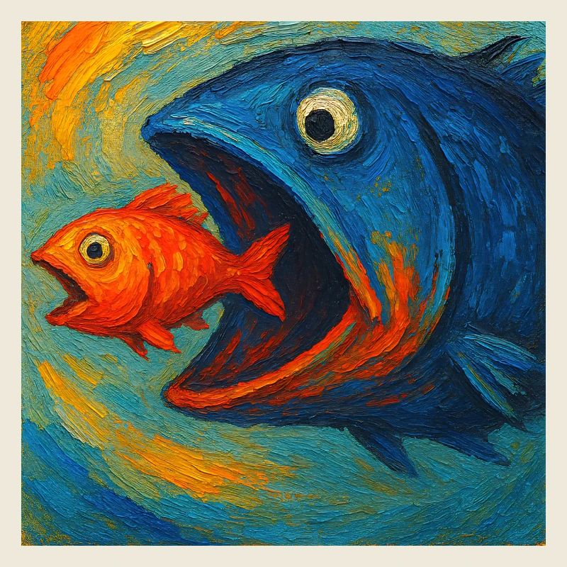 Poissons de la mer bleue à la recherche du poisson rouge