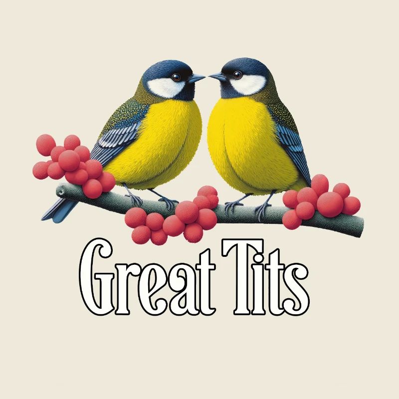 Great Tits Duo on Red Berries