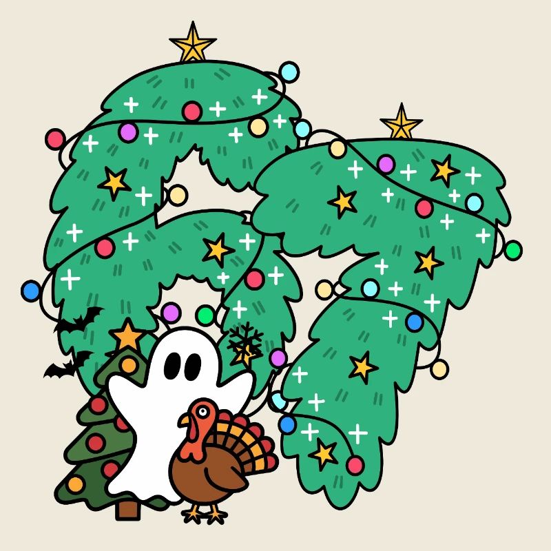 67 number Whimsical Ghost Under Festive Evergreen 