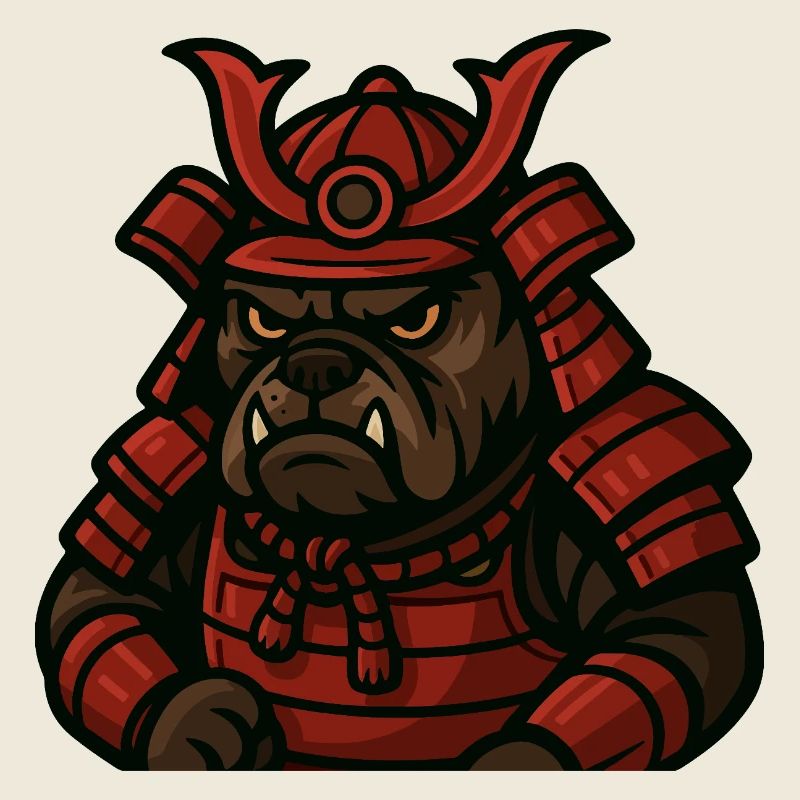 Guerrier samouraï bouledogue en armure de combat rouge