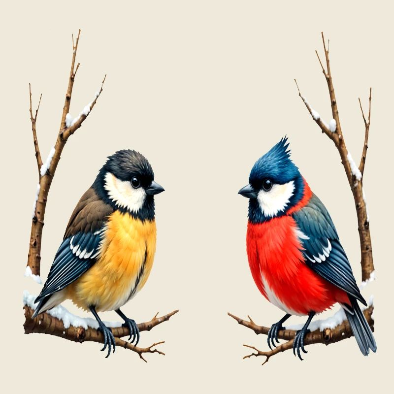 Oiseaux chanteurs jumeaux en hiver