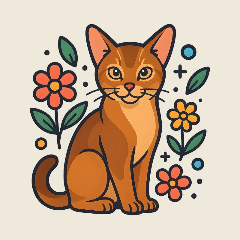 Abessinierkatze zwischen Sommerblumen