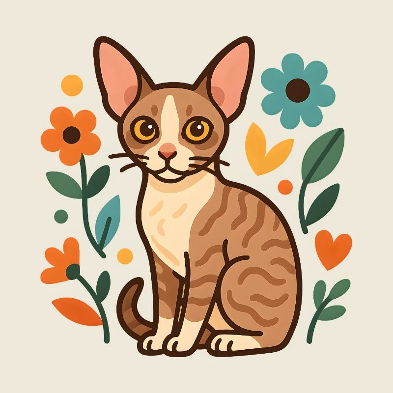 Chat Rex de Cornouailles parmi les fleurs