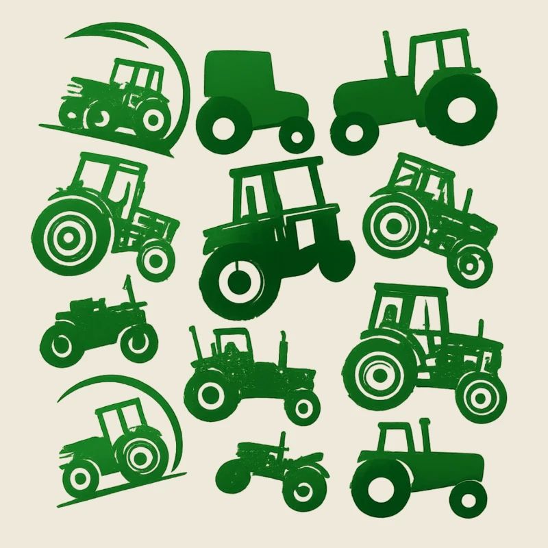 Green tractors in silhouettes