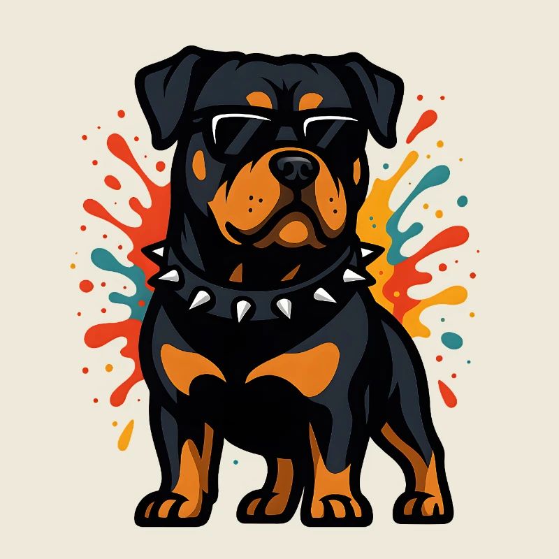 Chien rottweiler avec explosion de couleurs