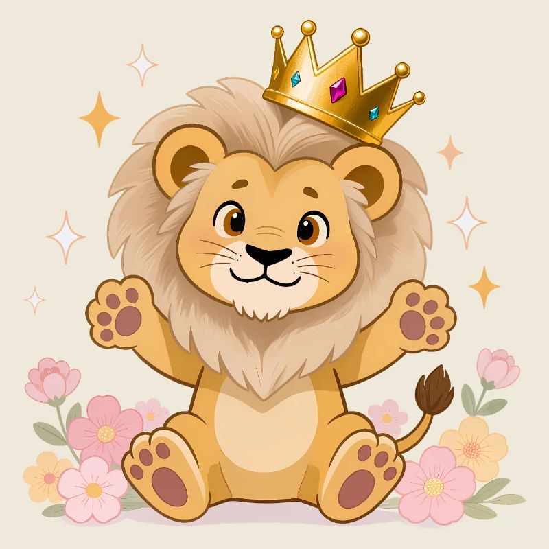 🦁 Löwe mit Krone und Blumen