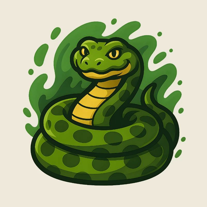 Dessin animé vert Anaconda serpent dans la houle de vague