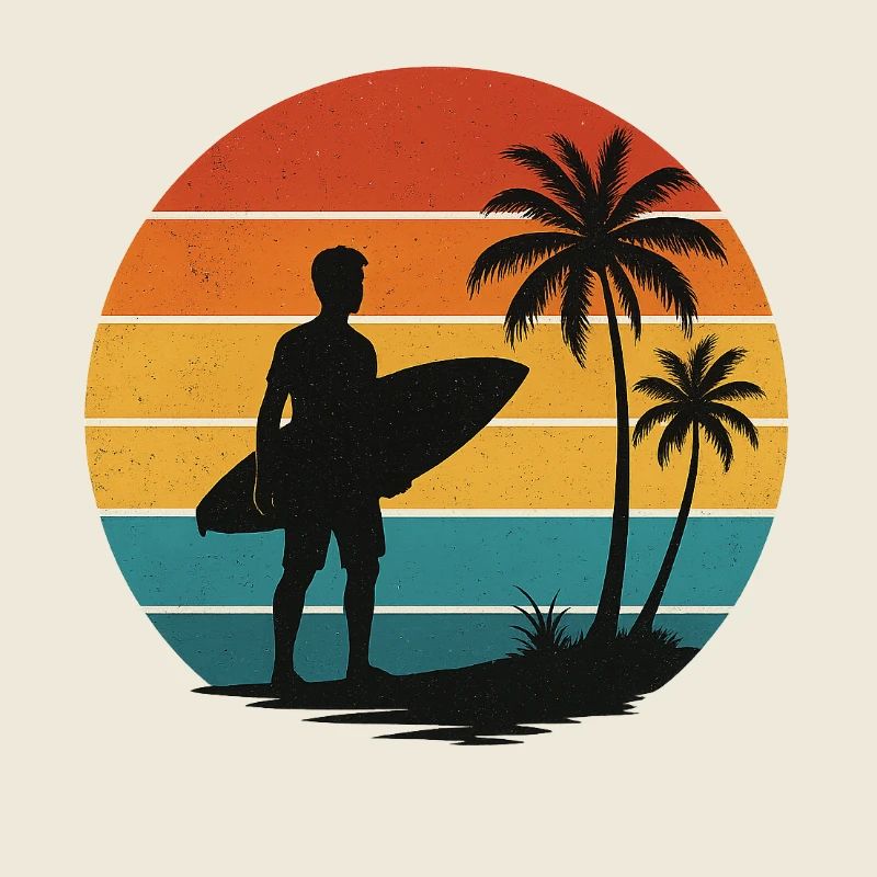 Silhouette rétro de surfeur sur la plage