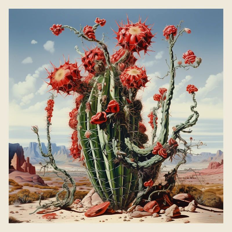 Desert cactus with red flowers