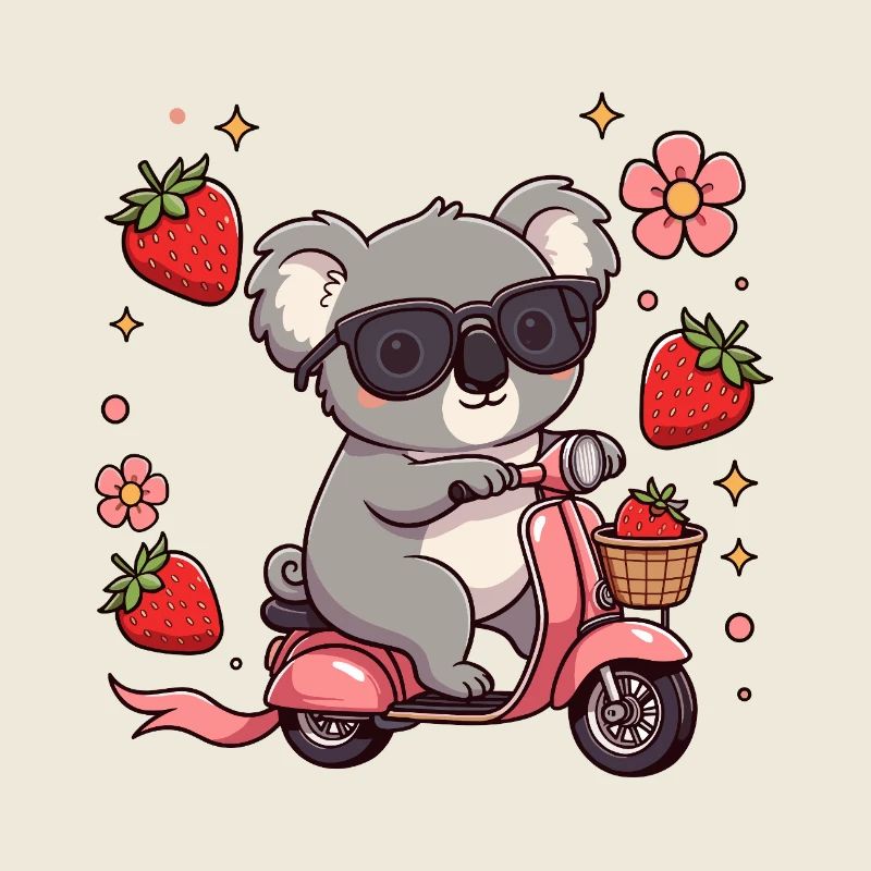 Cooler Koala-Rollerfahrer Kawaii Sommerkunst