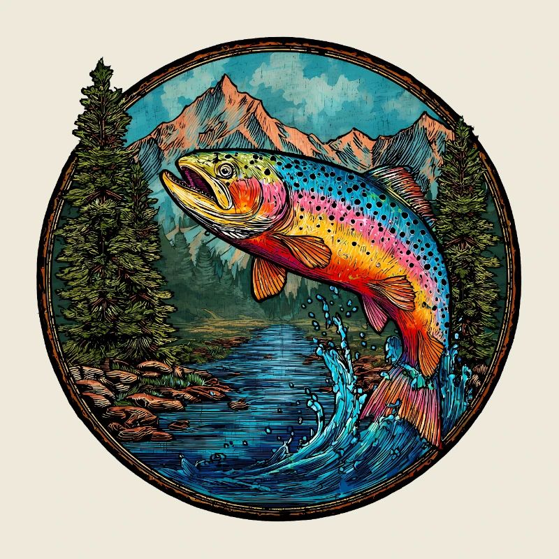 Regenbogenforelle – Buntes Angler & Naturmotiv