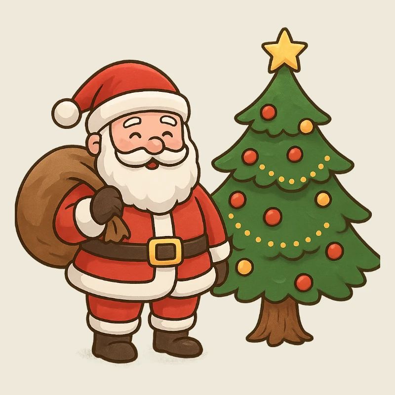 Weihnachtsmann mit Tannenbaum Illustration