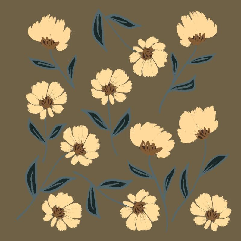 Cream Blossoms Floral Vine Pattern