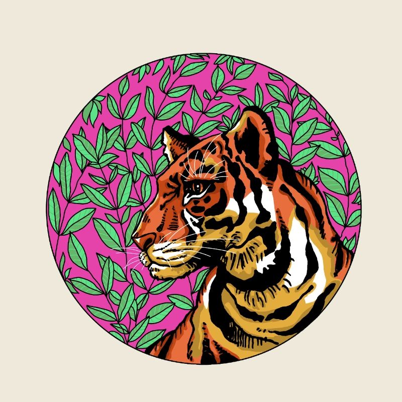 Tigre en feuillage rose