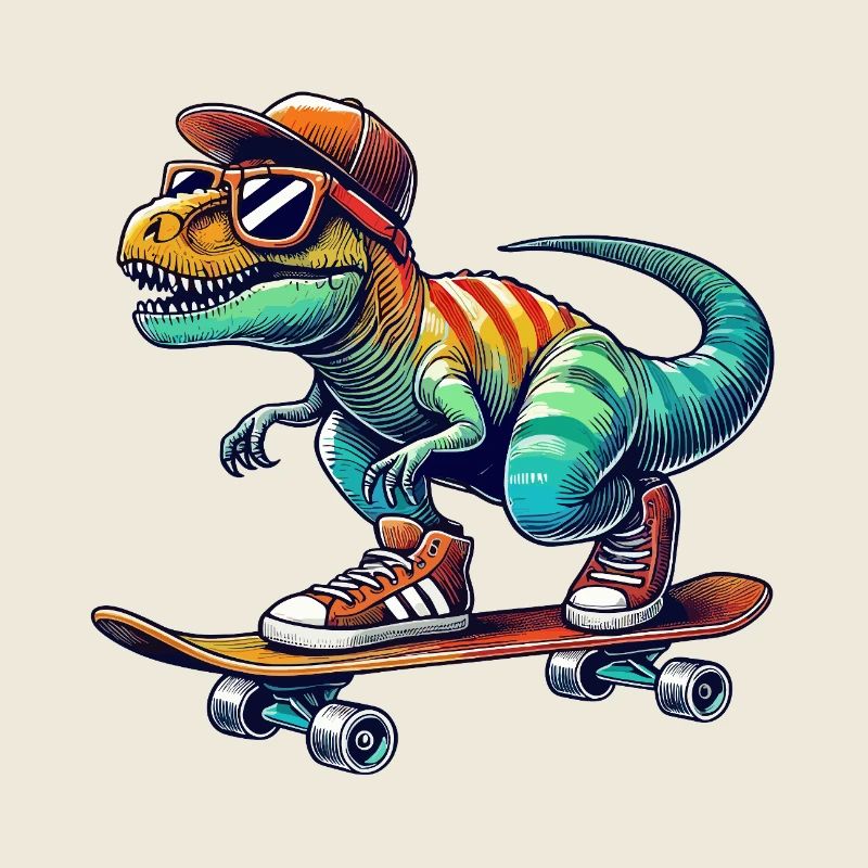Lustiger Dinosaurier, der auf Skateboard skatet, Cartoon-Skate.
