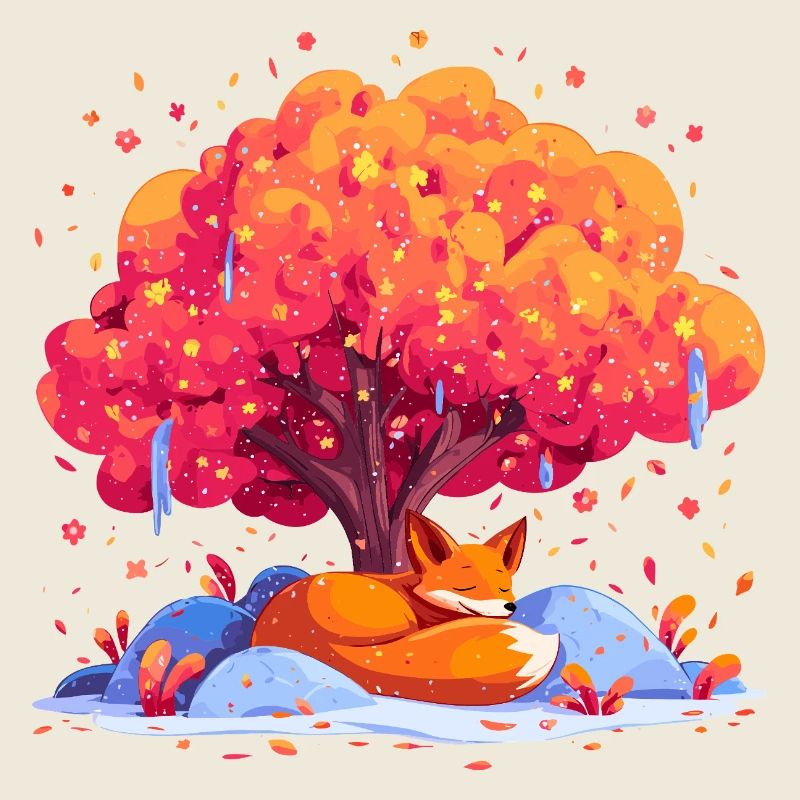 Renard sous l’arbre d’automne