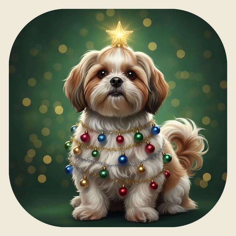 Welpe in Weihnachtsgirlande