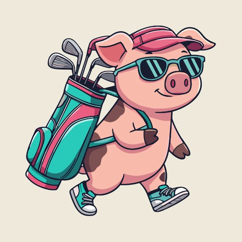 Funny Pig Golfer Cartoon Cool Golf Animal