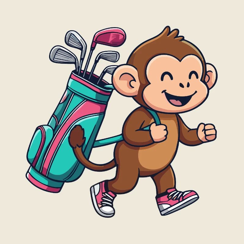 Funny Monkey Golfer Cartoon Cool Golf Animal
