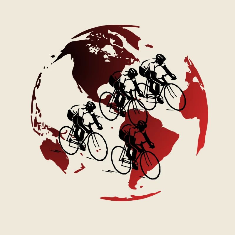 Globe rouge et noir silhouettes de cyclistes 