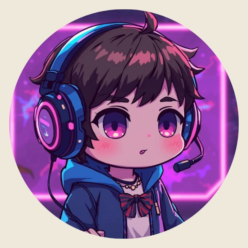 Neon Gaming Chibi mit Kopfhörern