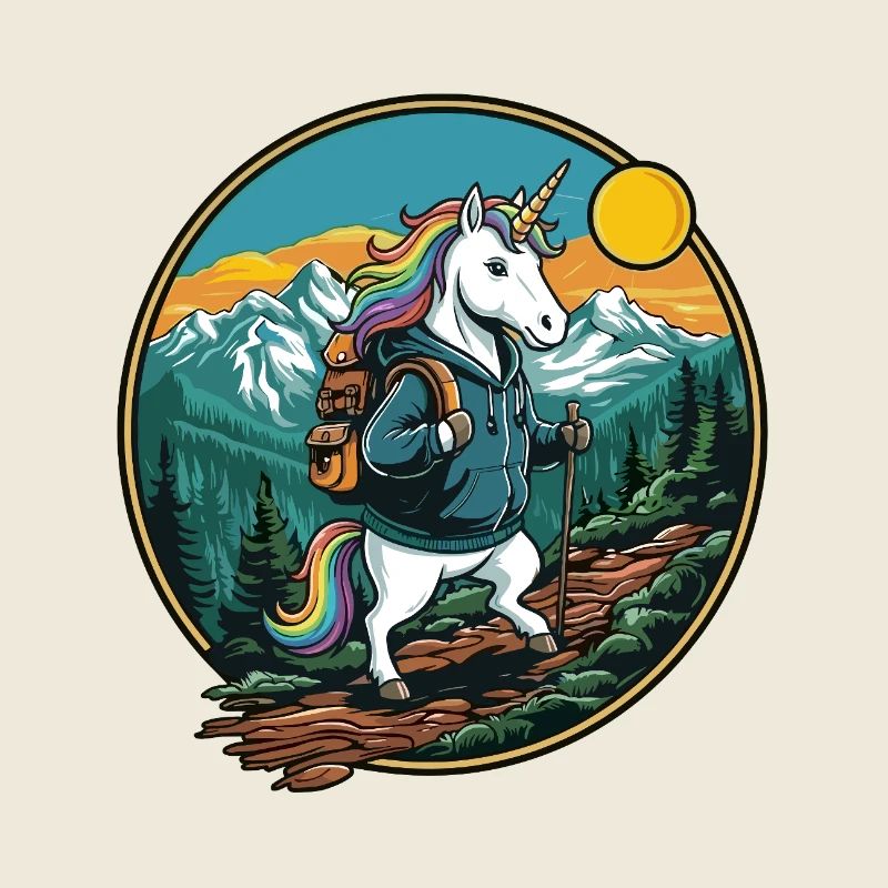 Niedliches Einhorn-Wandern Camping Bergabenteuer