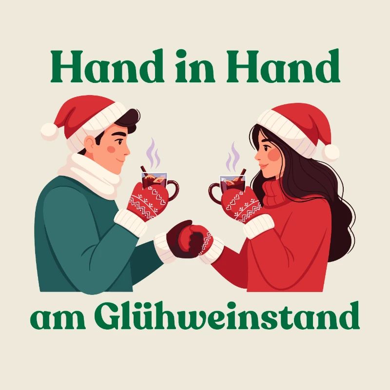 Main dans la main au stand de vin chaud Couple de vins chauds