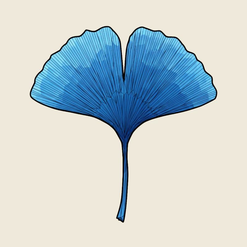 Ginkgo Blue Leaf Silhouette