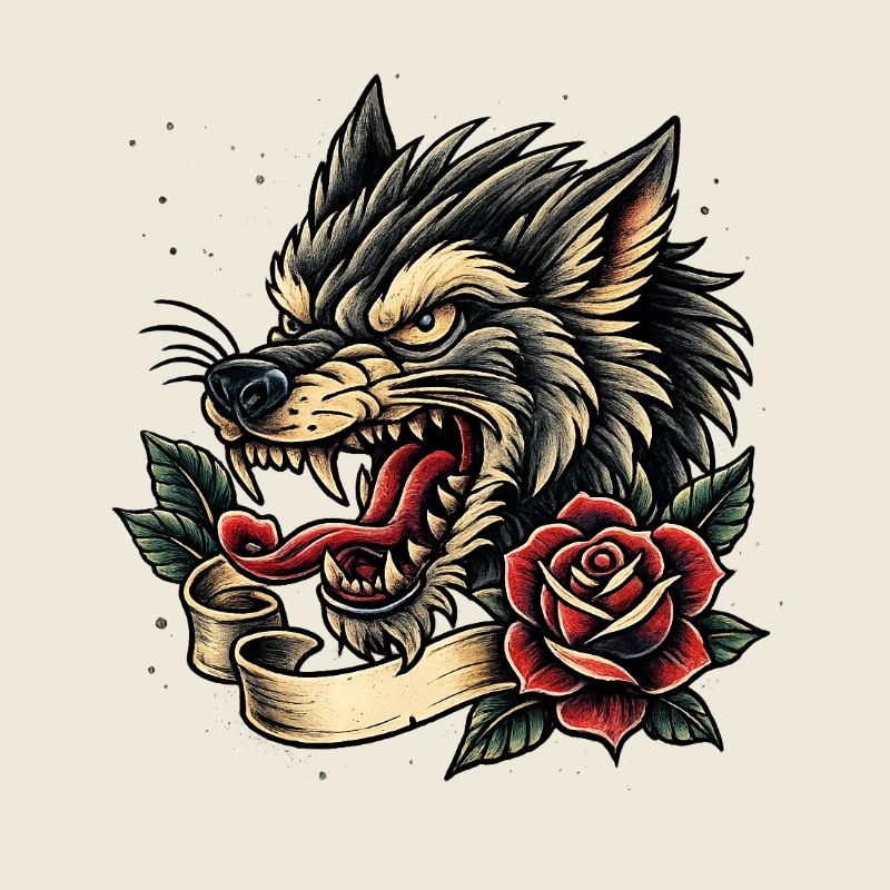 Wolf mit Rosenband