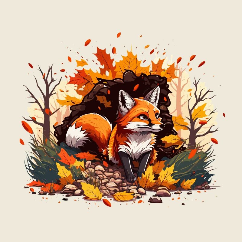 Fox in autumn leaves