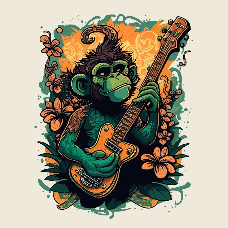 Jungle guitarist with guitar