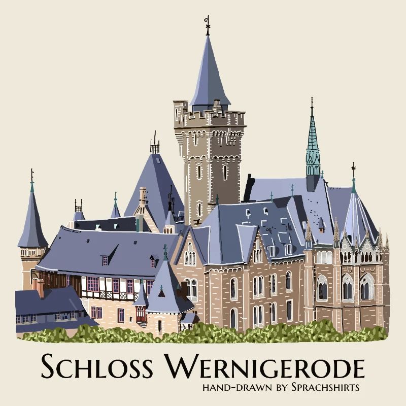 Château de Wernigerode dans les montagnes du Harz, dessin à la main
