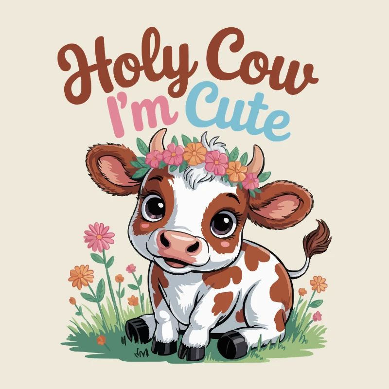 Mignonne vache avec une couronne de fleurs - Sainte vache, je suis mignonne