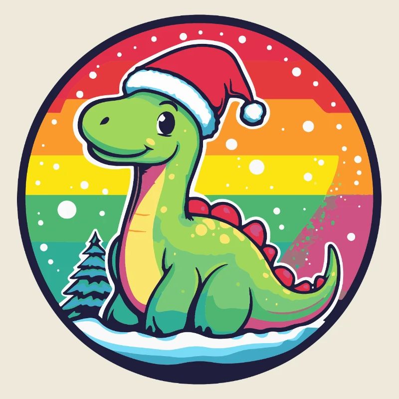 Dino mit Weihnachtsmütze Regenbogen