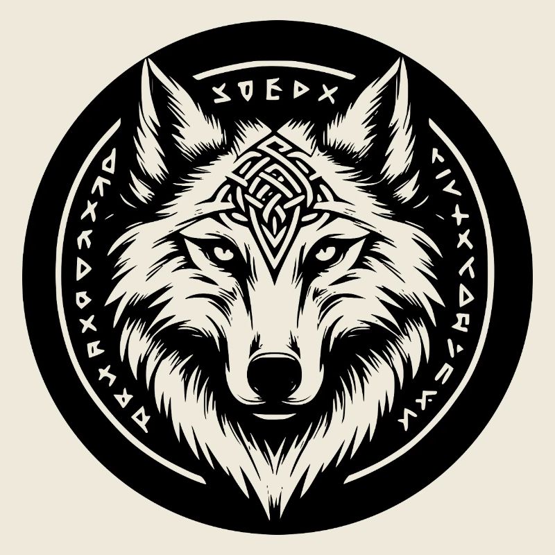 Wolf with Nordic symbols
