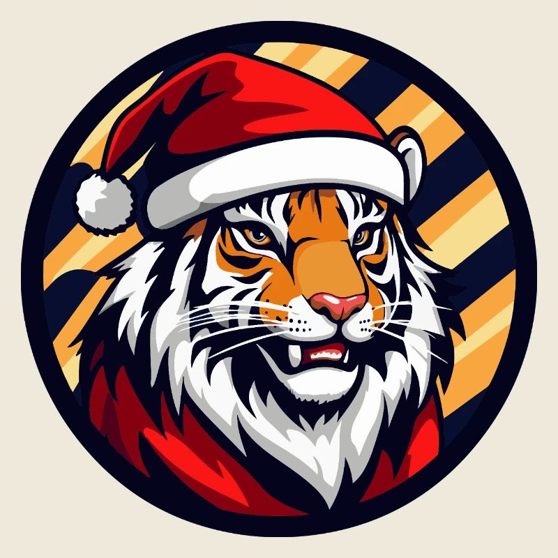 Weihnachts-Tiger im Santa-Hut