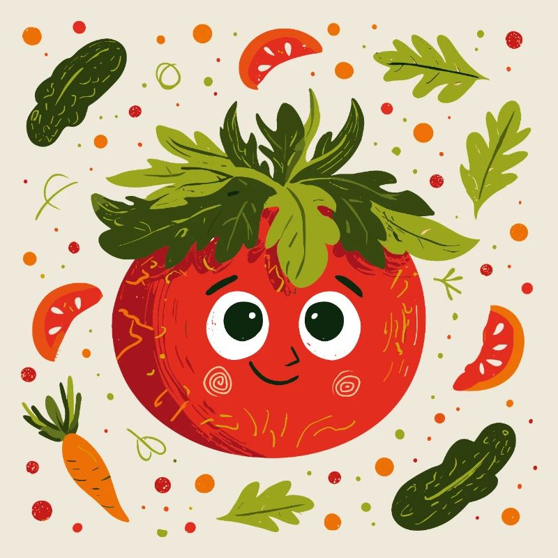 Tomate joyeuse avec une couronne d’herbes